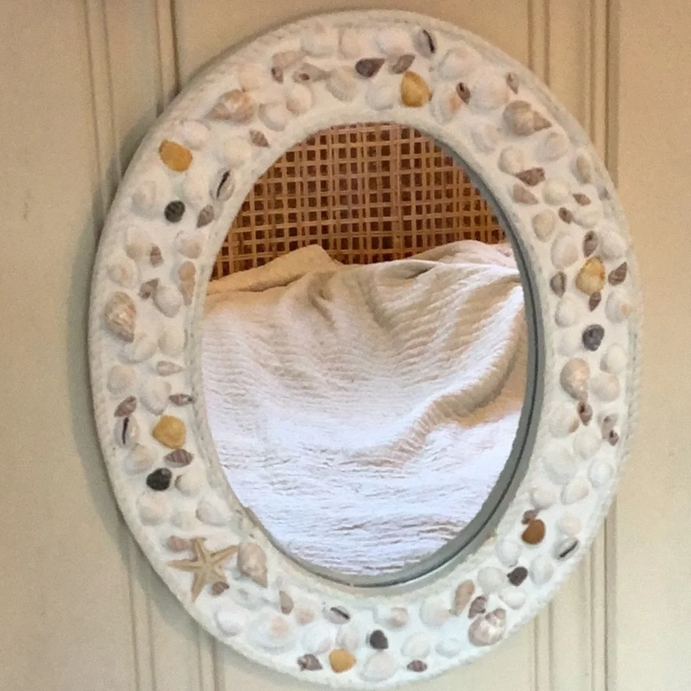 Vintage Chalk-ware Seashell Encrusted Oval Mirror